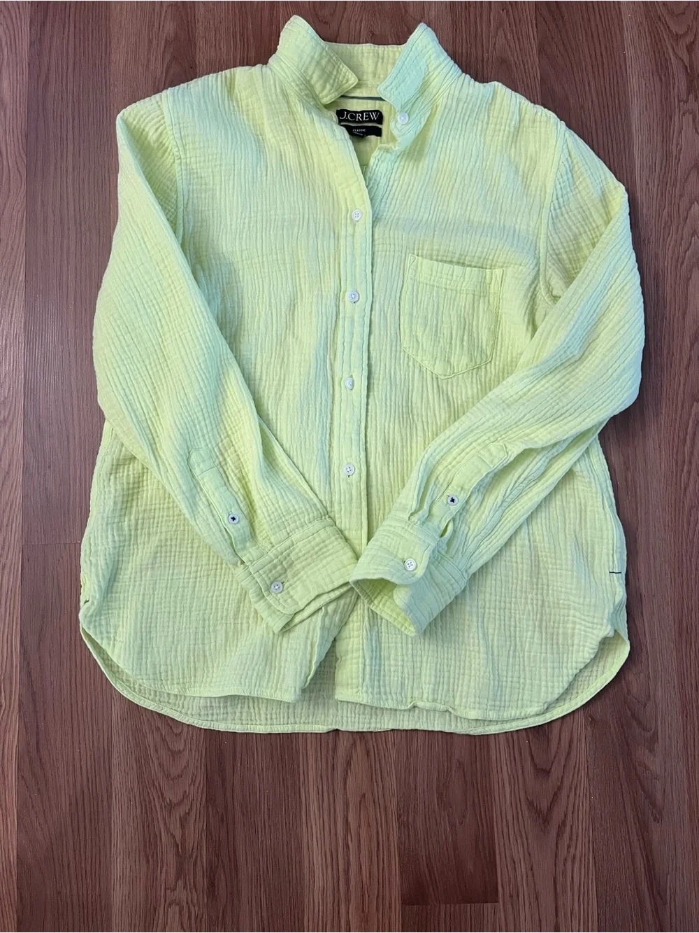 J.Crew Cotton Gauze Button-Up Shirt in Pale Lime